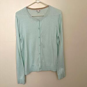 GAP Vintage Silk Cotton Pointelle Long Sleeve Cardigan, Robin’s Egg Blue- L